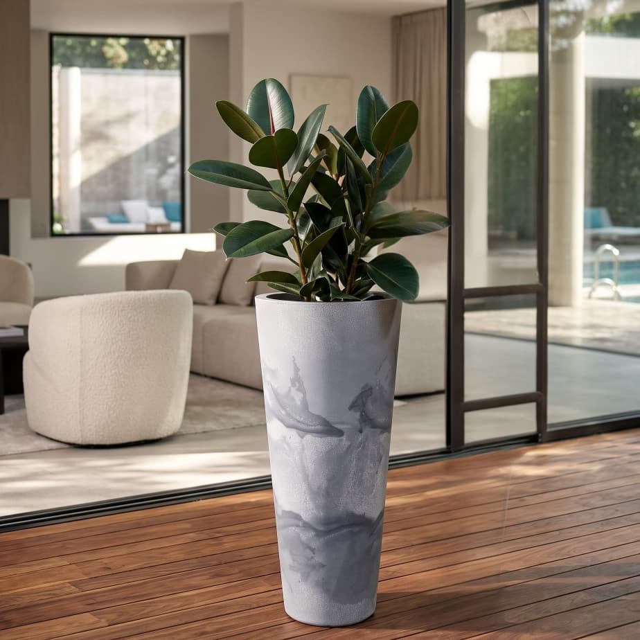 kit 2 Vasos para plantas e flor Decorativo Marmorizado Coluna Ibiza Moderno Luxo Casa Jardim