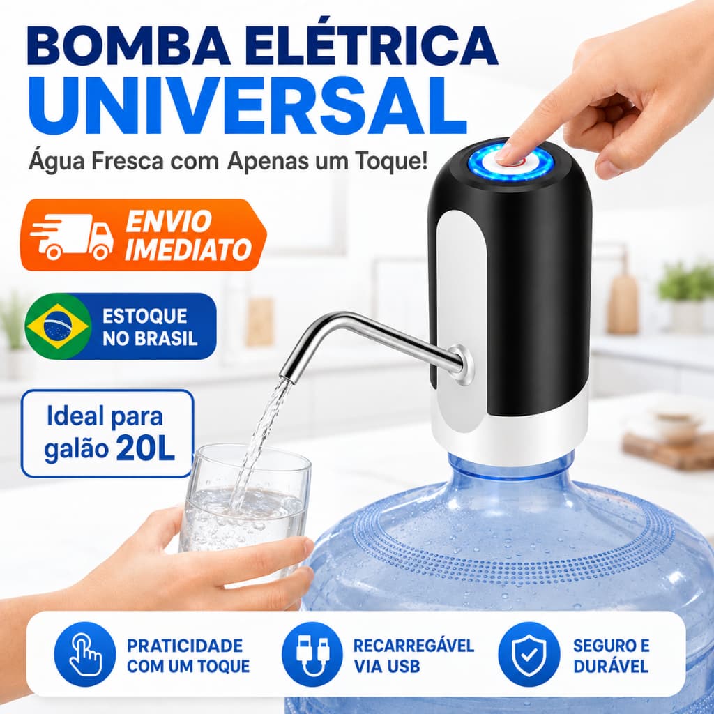 Bomba Elétrica Para Galão De Água 20 Litros Recarregável USB Dispensador Automático Universal Prático Cozinha