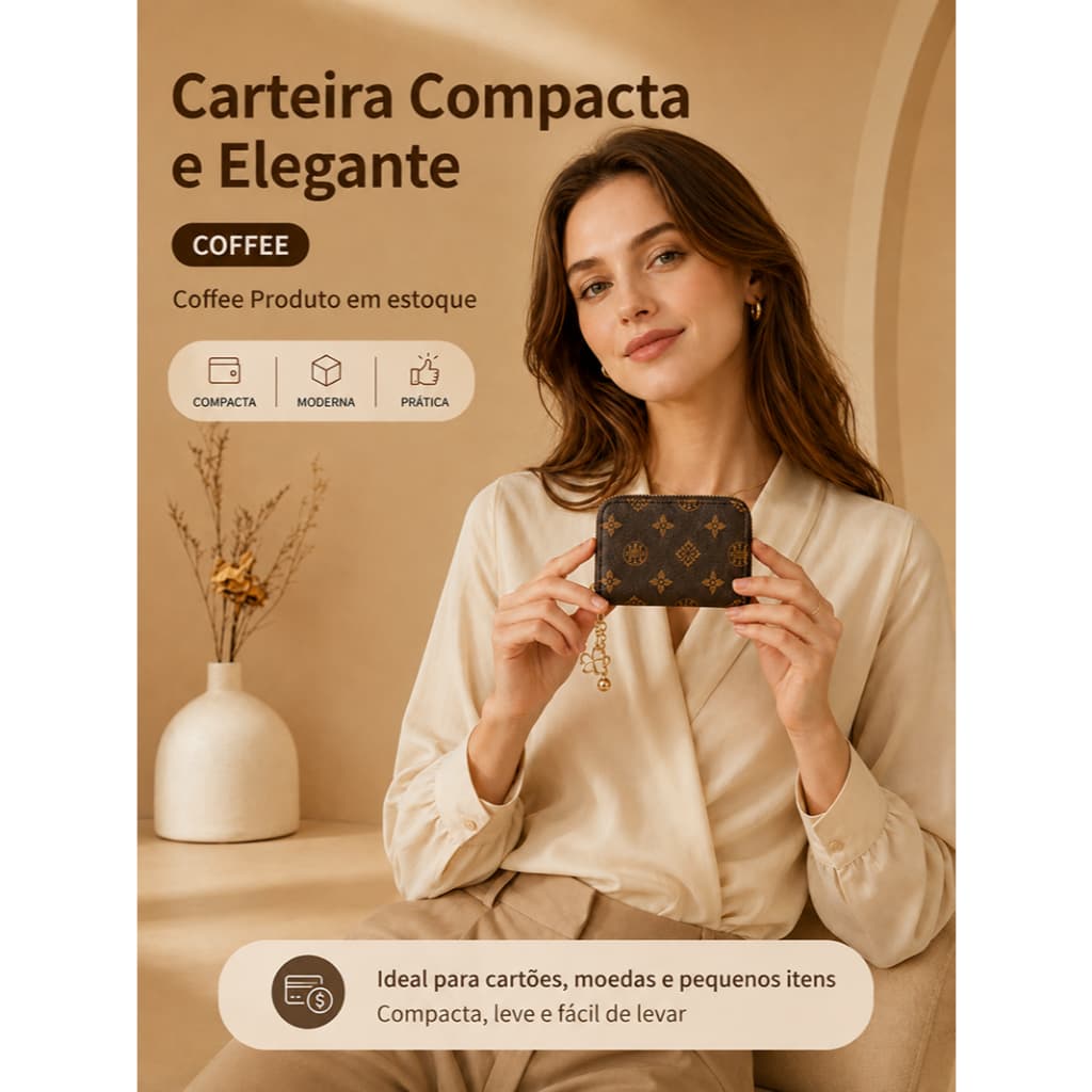 JAMI JAMI Carteira Feminina Pequena Estampada com Porta Cartões e Zíper  TM9233