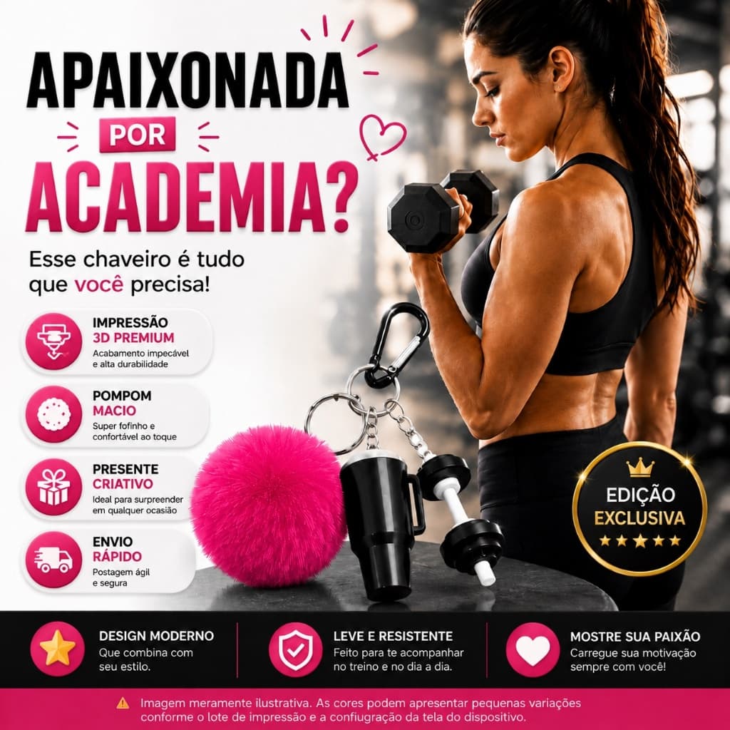 Chaveiro Miniatura copo térmico Fitness - Academia - Halter - Pompom Presente Criativo Feminino