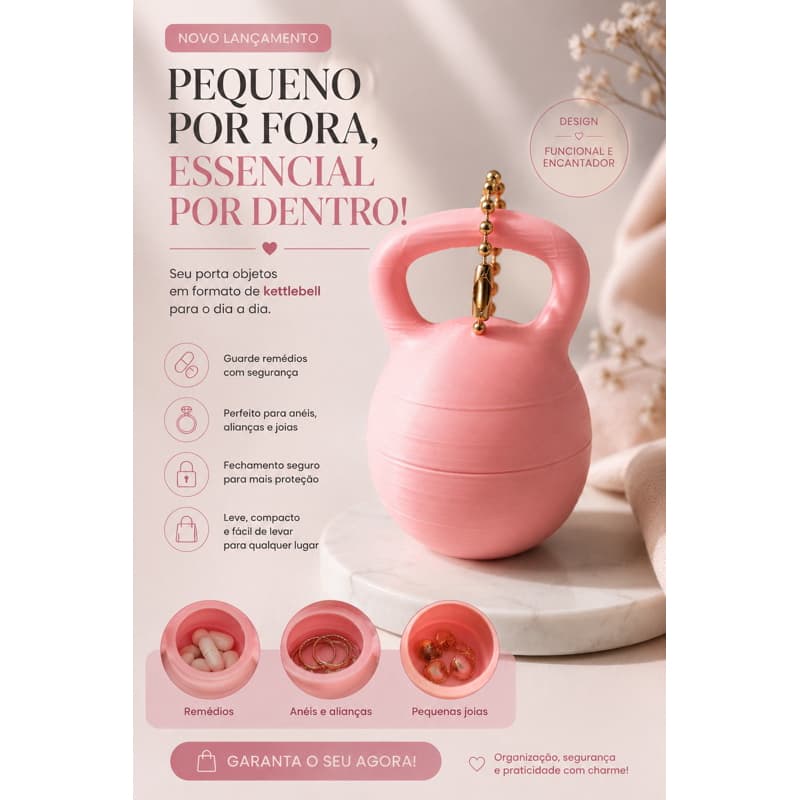 Porta Objetos Kettlebell Fitness – Chaveiro para Anéis, Alianças e Remédios
