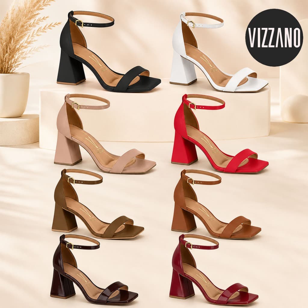 Sandalia Vizzano Salto Grosso Geometrico Salto Alto Lisa Original 6464.102