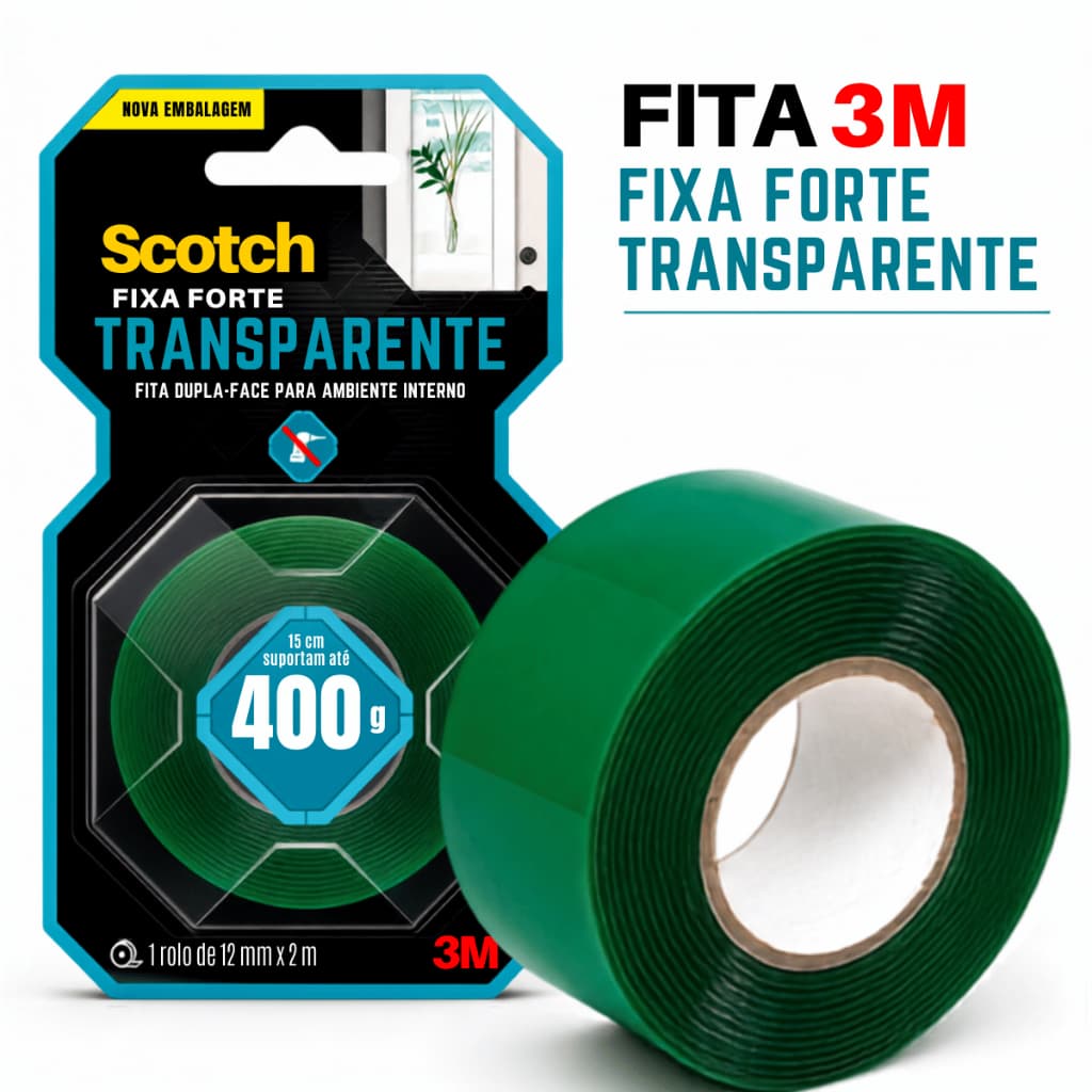 FIta Dupla Face 3M Scotch Fixa Forte Transparente 12mmx2mt A Cada 15cm Suporta 400g