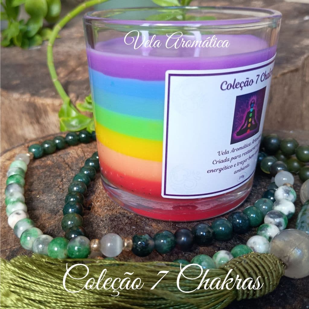 🌈 Vela Aromática 7 Chakras 210g Artesanal Colorida Essência Premium Equilíbrio Energético