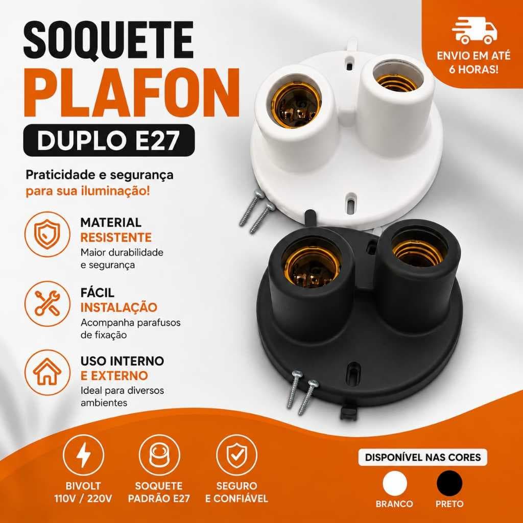 Plafon Duplo Redondo Luminária Sobrepor Soquete E27 Plafonier Bivolt Bocal de Teto