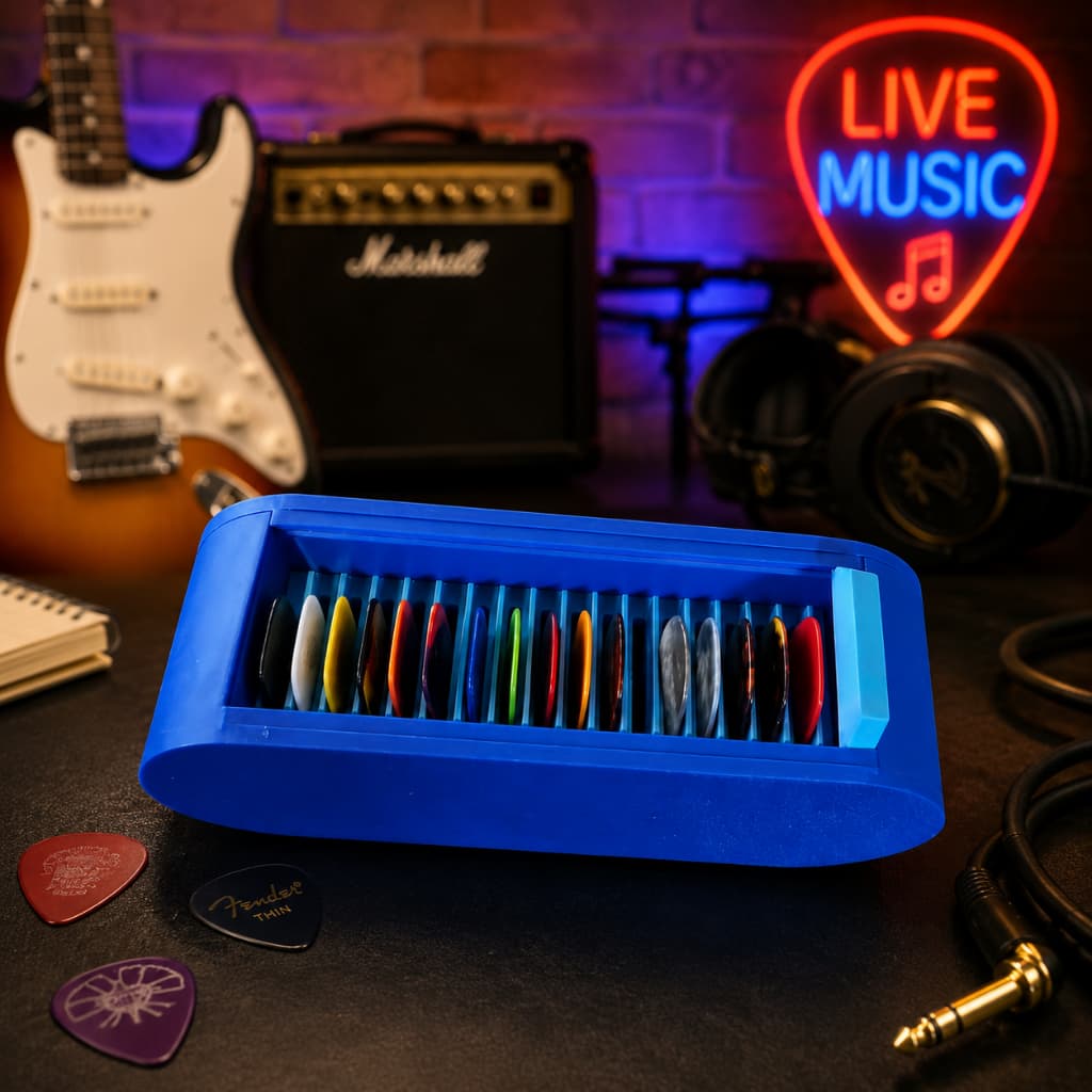 Porta Palhetas para Guitarra com 16 Espaços e Portinhola Deslizante