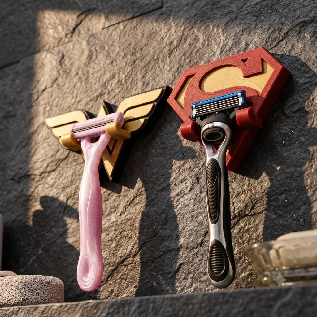 Suporte Barbeador Parede Banheiro Porta Lâmina Gilete Organizador Super-Heróis Unitário ou Kit Casal