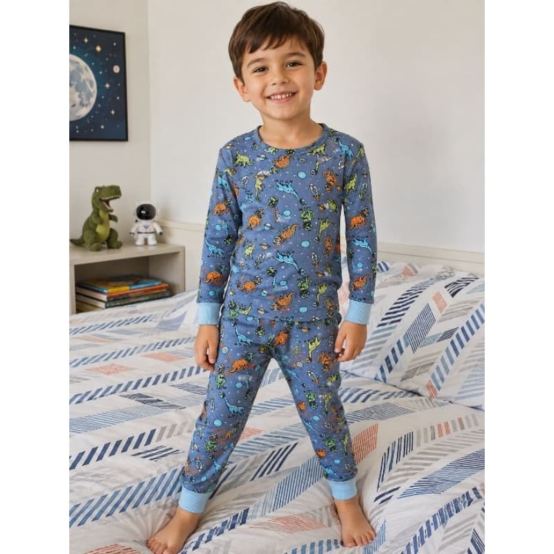 pijama infantil menino blusa longa calça comprida estampada dinossauro, 100% algodão, linha Premium. antialérgico