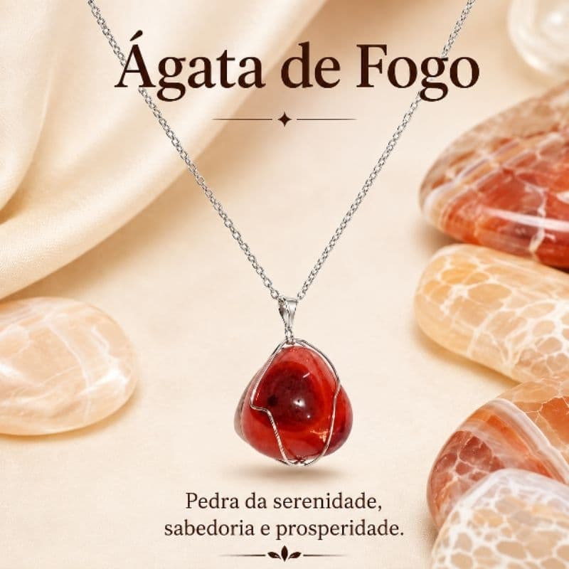 Colar de Ágata de Fogo, Pedra Polida, Pedras Natrurais, Trabalhada, Corrente de Aço Inox