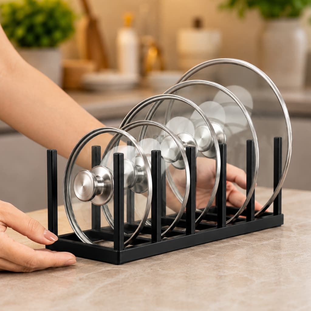 Suporte Organizador para Tampas de Panelas e Caçarolas Porta Tampas para Armário e Bancada de Cozinha