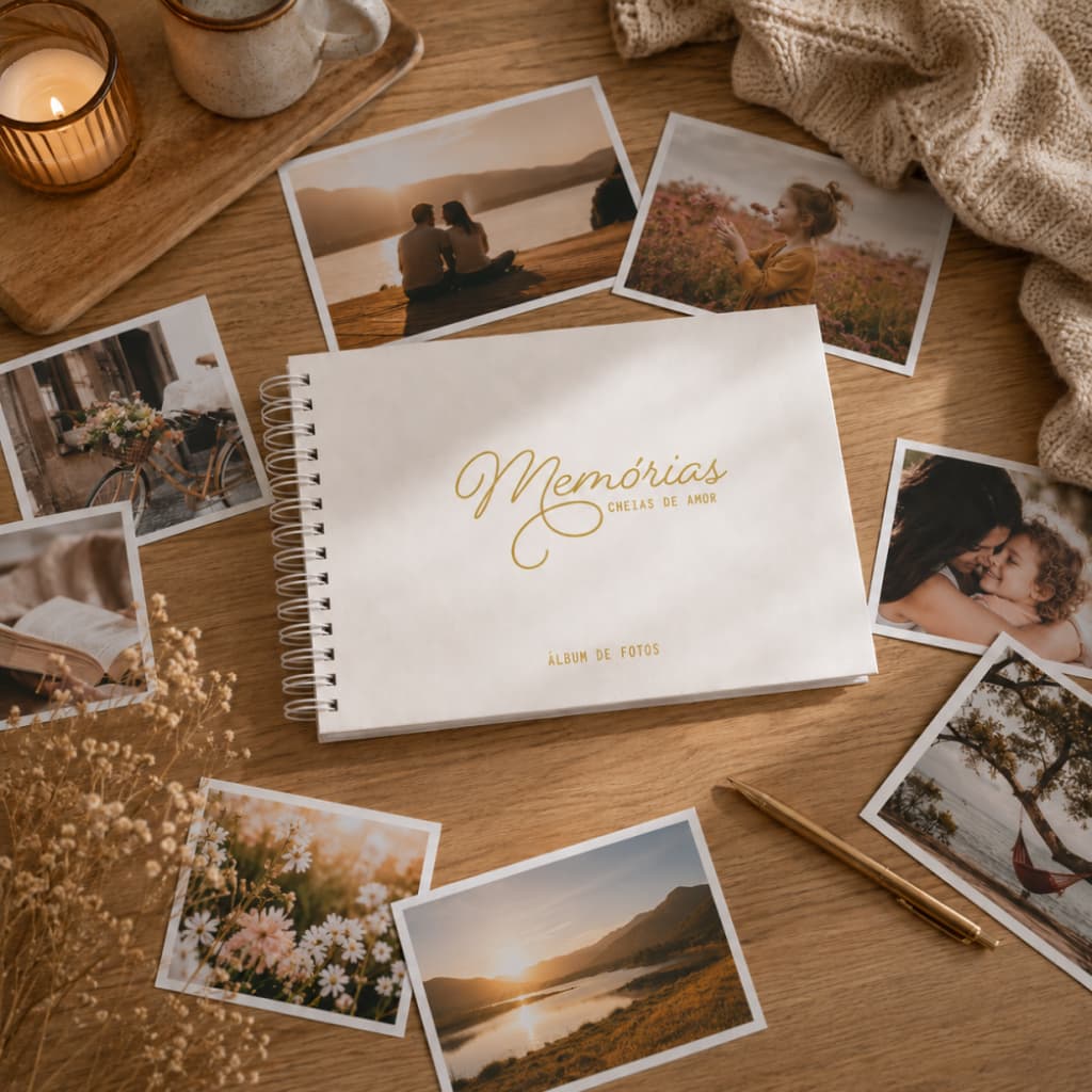 Kit Caderno Álbum Scrapbook Fotos  Recordações Personalizado Capa Dura