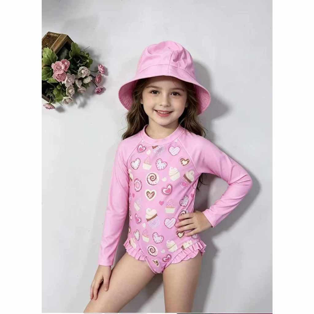 Maiô infantil Com Chapéu Manga Longa Menina Proteção Solar Uv 50 Maio-1264