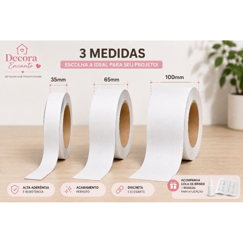 Fita de Borda PVC Branca TX 20m para Acabamento de Móveis MDF (35mm / 65mm / 100mm)