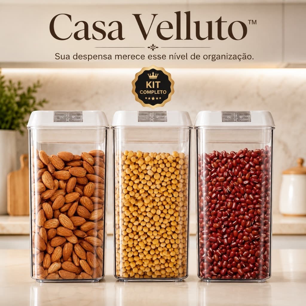 Kit 3 Potes Herméticos 1200ml Plástico com Tampa Vedação para Alimentos Cozinha e Despensa