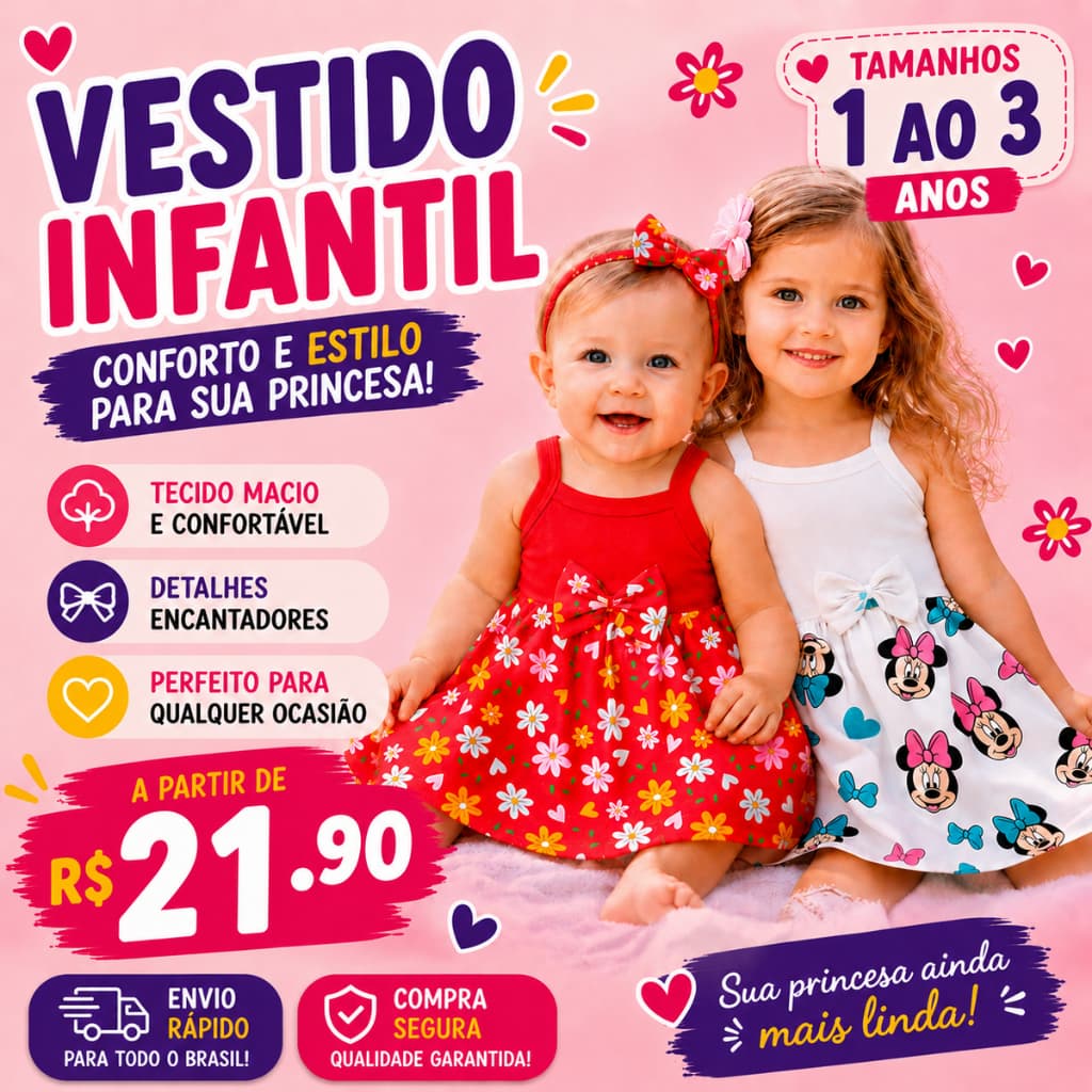 Vestido Infantil Bebê Laço 1 a 3 anos
