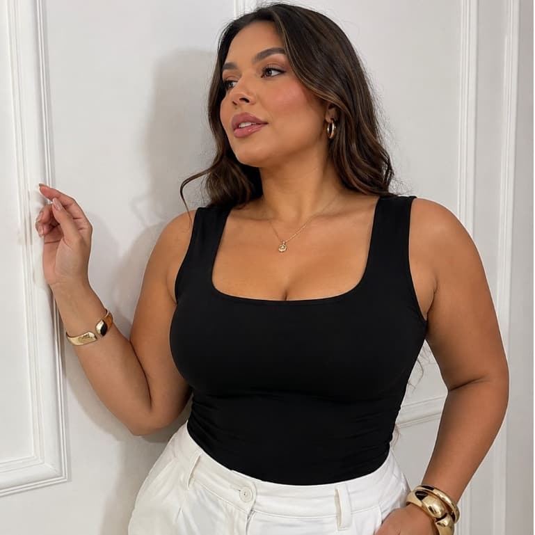 Blusas Regata Plus Size Feminina Suplex Estilosa Básica Decote Quadrado Moderna GG G1 G2