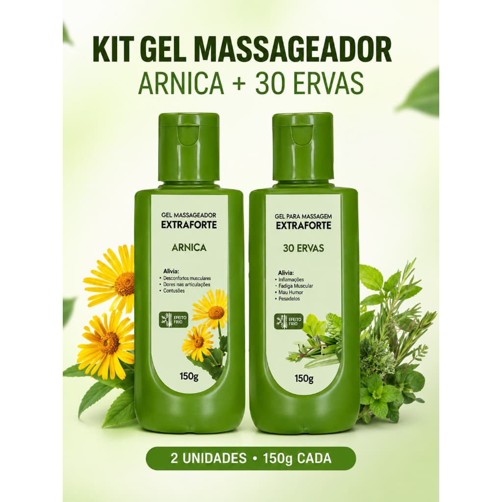Kit 2 Géis Massageadores Extraforte Arnica e 30 Ervas 150g Cada Efeito Refrescante de Massagem Corporal Uso Externo 300g