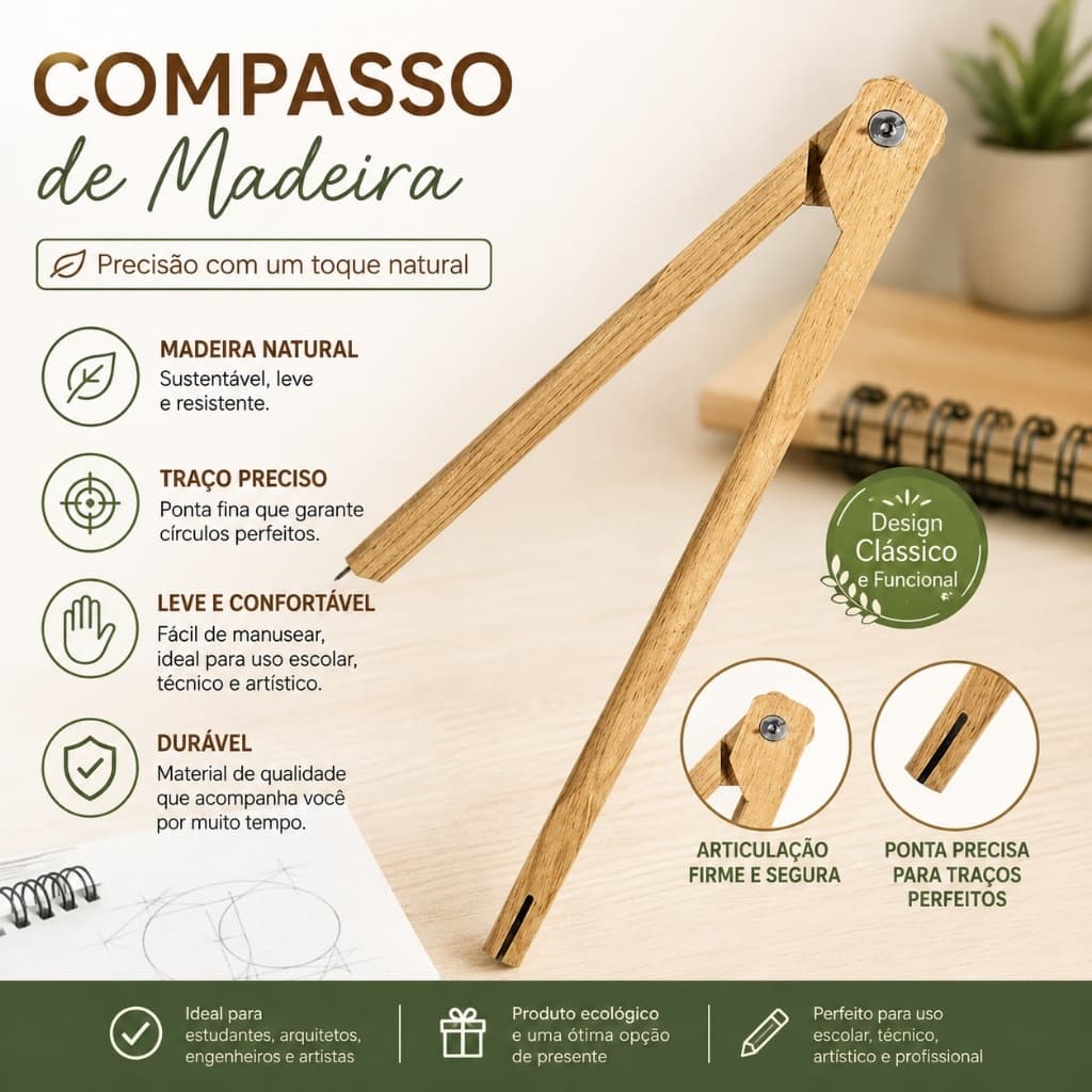 Compasso de Madeira Souza Para Lousa Verde 40 cm Pinus Luxo Ref. 2930