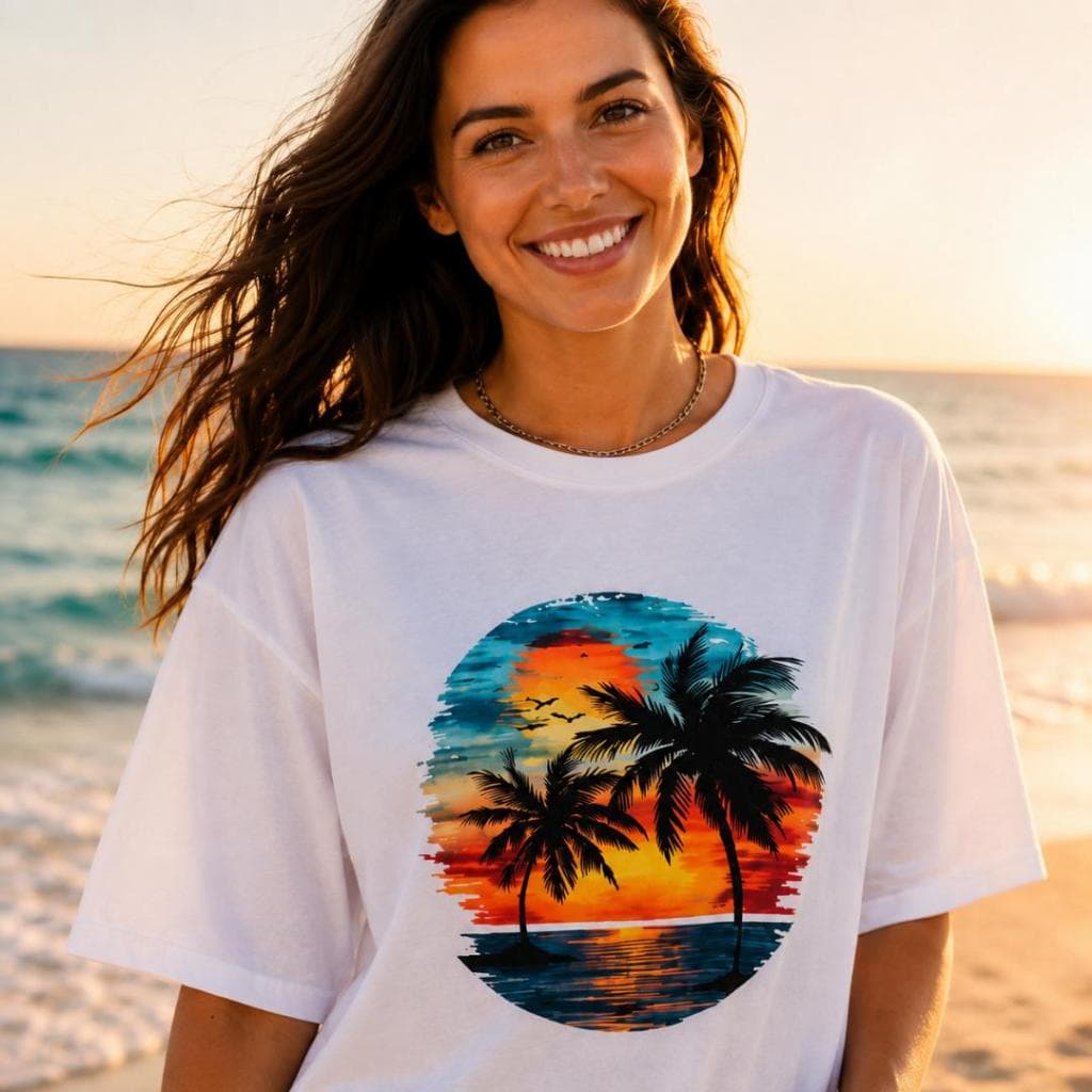 Camiseta Feminina 100% Algodão Estampa Por do Sol Blusa Do P ao GG