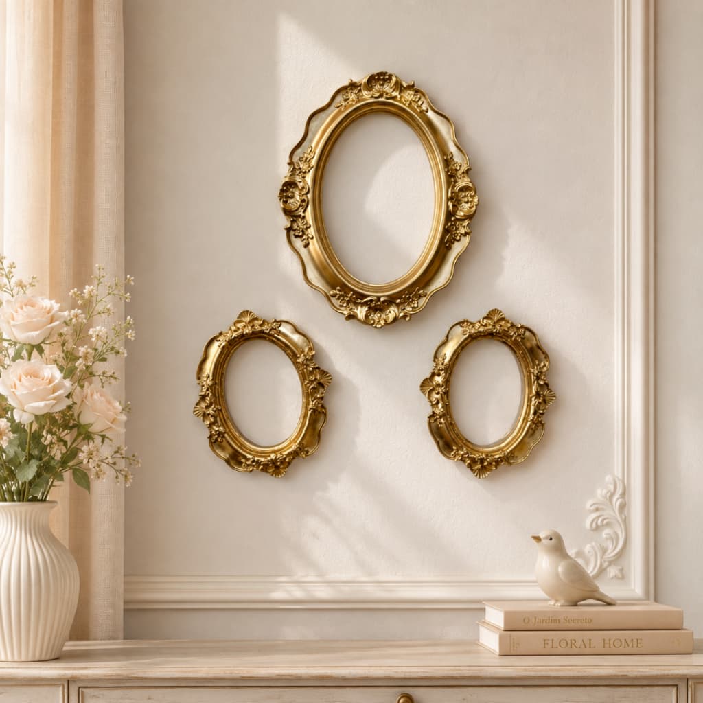 Kit 3 Moldurinhas Douradas Para Decoração Lembrancinha Em Resina