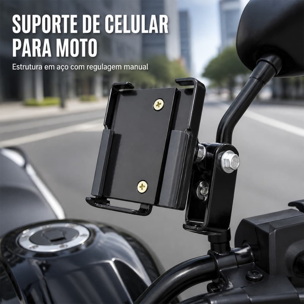 Kit 3 Suporte Celular Moto Retrovisor Metal Porta Smartphone para Motocicleta Fixação no Retrovisor