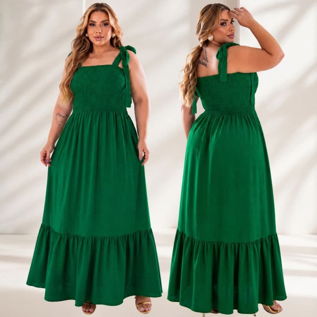 Vestido Lis Plus Size Alça de Amarrar Saia 1 Maria Elegante Confortavel 46 ao 54. Moda Maior Sofisticado e Chic.
