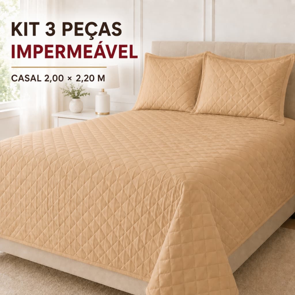 Kit Cobre-Leito Impermeável Casal Padrão 3 Peças Matelado 2,00 x 2,20 m para Cama Box