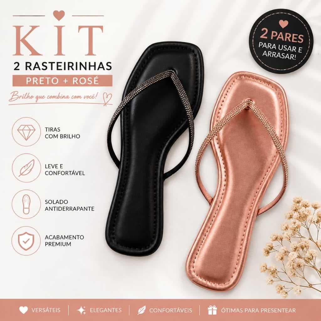 Kit com 2 rasteirinha feminina confortável chinelo feminino com strass sandália rasteirinha