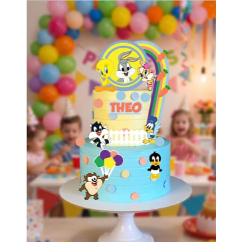 Topo De Bolo Personalizado Baby Looney Tunes - ENVIAR Nome Idade Papelaria Aniversario Infantil Pernalonga Piu Piu