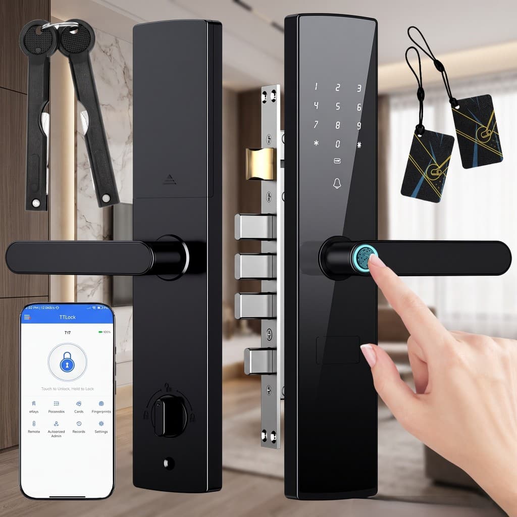 Fechadura Digital Inteligente Impressão Digital Para Porta Bluetooth Senha Cartão Chave Mecânica