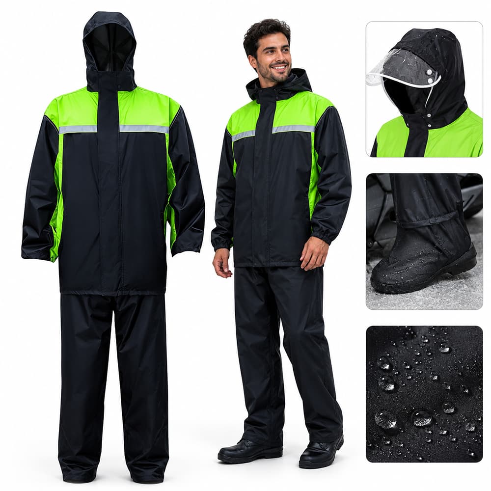 Conjunto de Capa de Chuva para Motociclista, Jaqueta e Calça Impermeável Completa para Pilotagem
