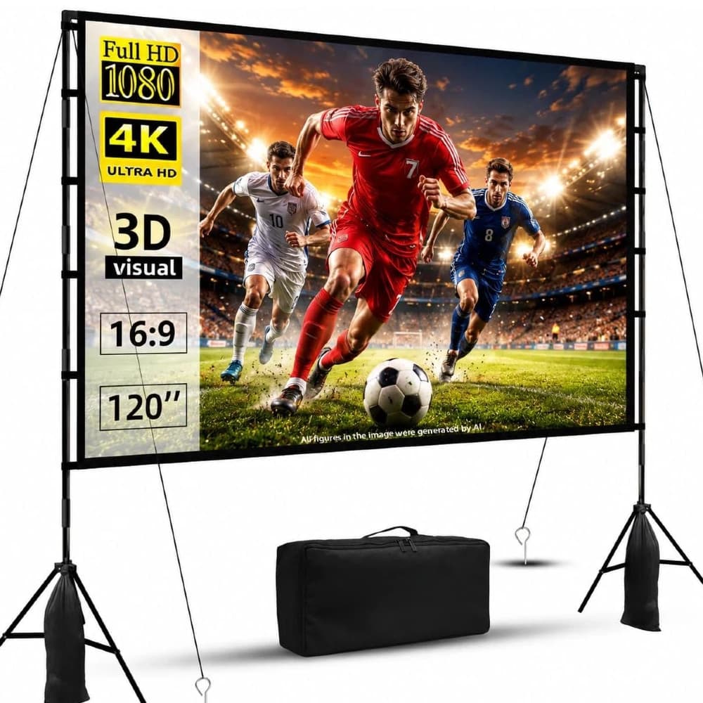 Tela do Projetor 120 Polegadas Portátil 16:9 4K HD, Tela de Projeção Traseira para Filmes e Apresentações