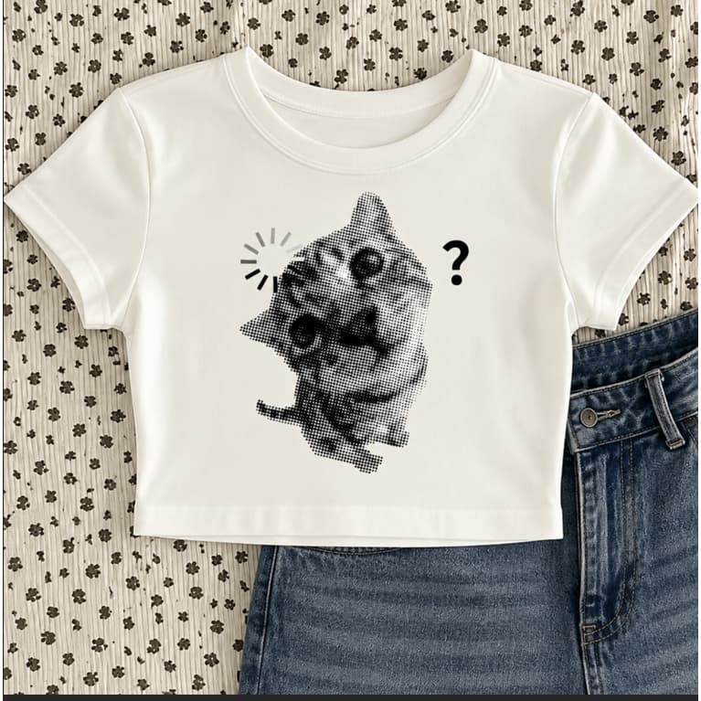 Cropped Feminino Gato Meme Estampa Criativa Casual Streetwear Estilo Tumblr Y2K