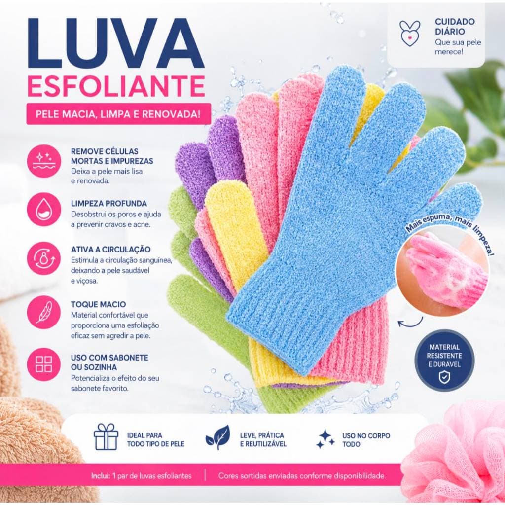 Luva Esfoliante de Banho Auxilia Remoção de Células Mortas