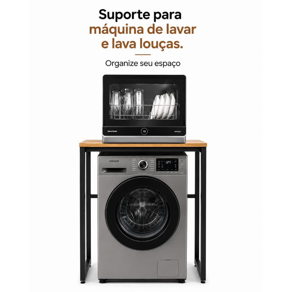Aparador Para Máquina De Lavar Organizador Lavanderia Suporte Lava e Seca Moderno