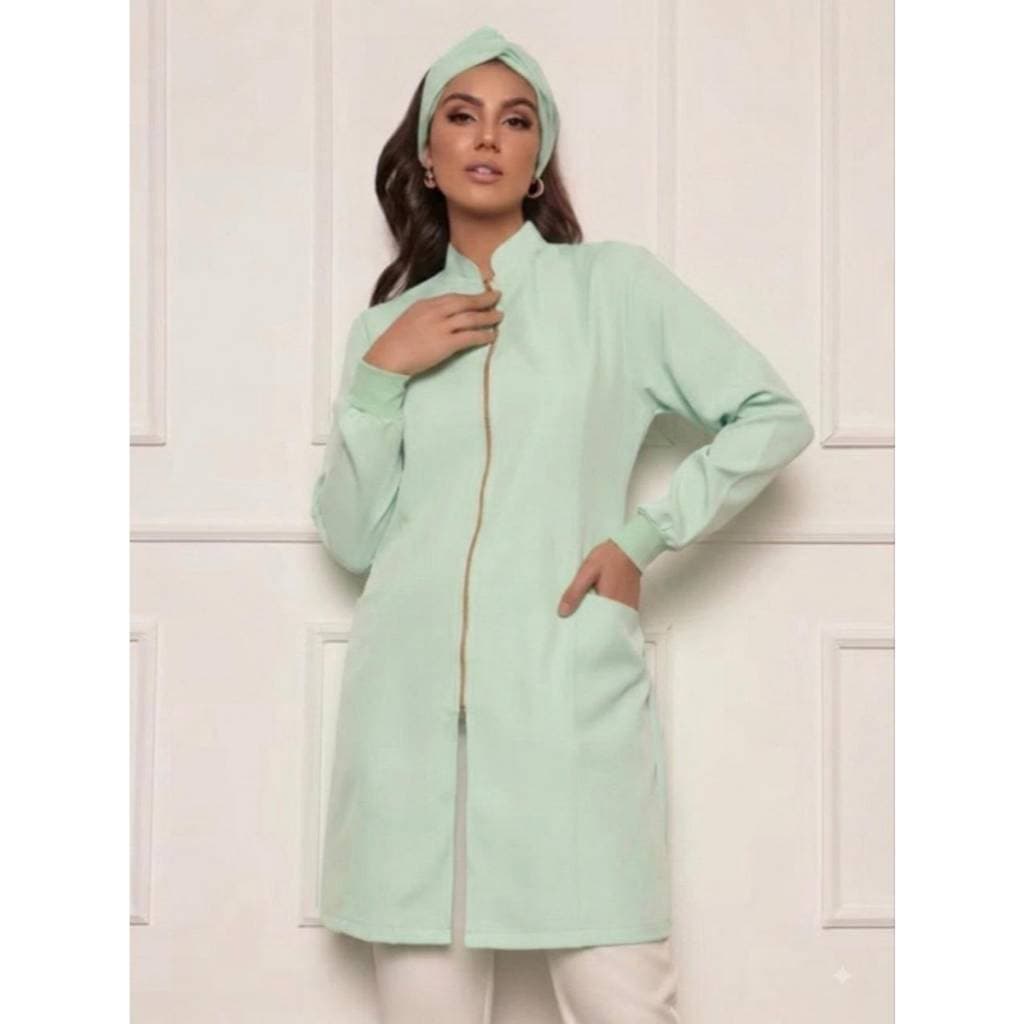 Jaleco Feminino com Zíper Nice + Turbante Verde Claro Gardenia Jalecos
