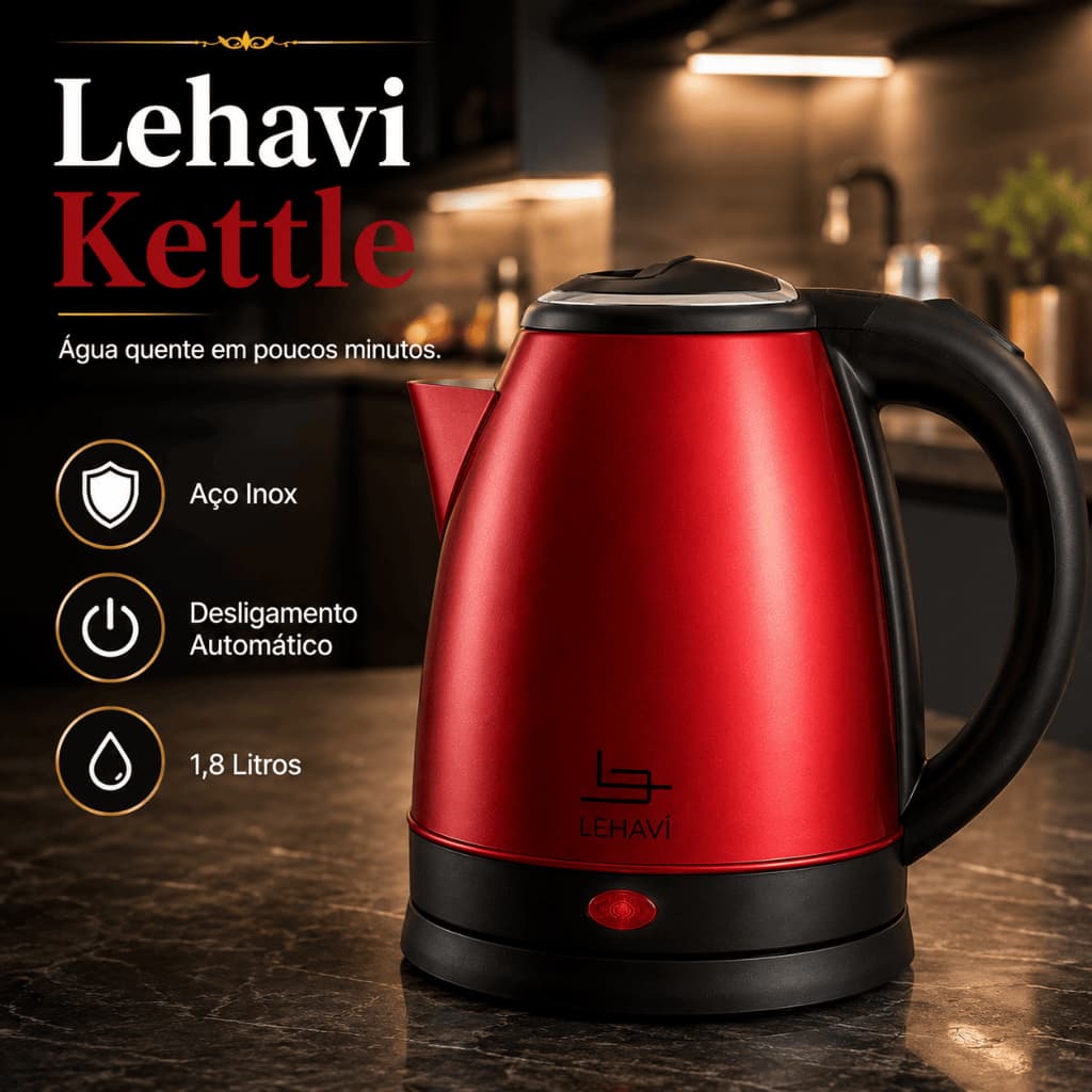 Chaleira Elétrica Inox 1,8L 1000W Desligamento Automático Aquecimento Rápido Base 360° Mais Praticidade 110V ou 220V