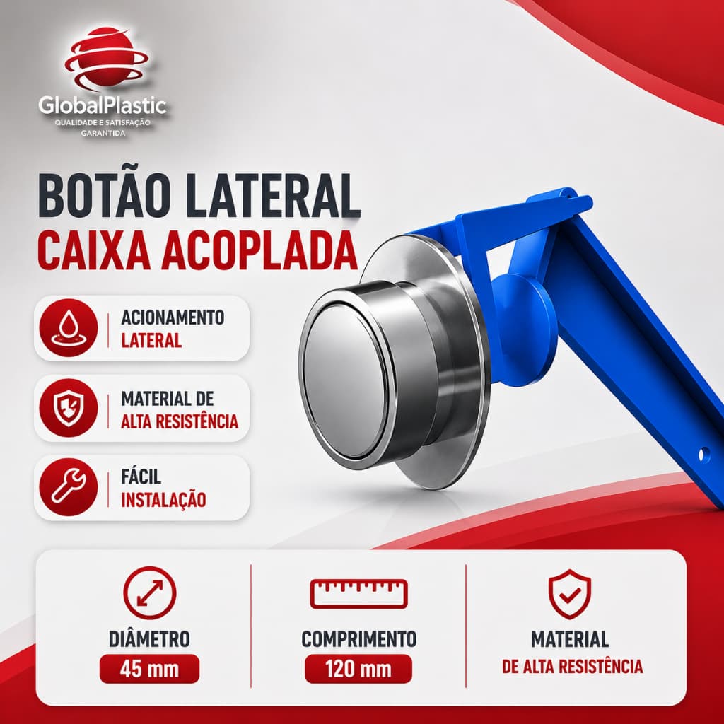 Botão Acionador Lateral Cromado para Caixa Acoplada Universal – Reparo Mecanismo de Descarga