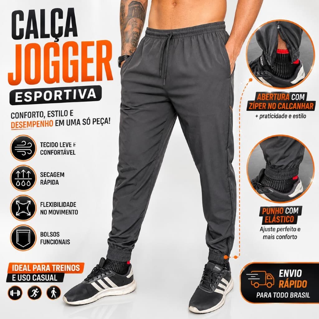Calça Jogger Run Para Treino Esportiva Com Punho