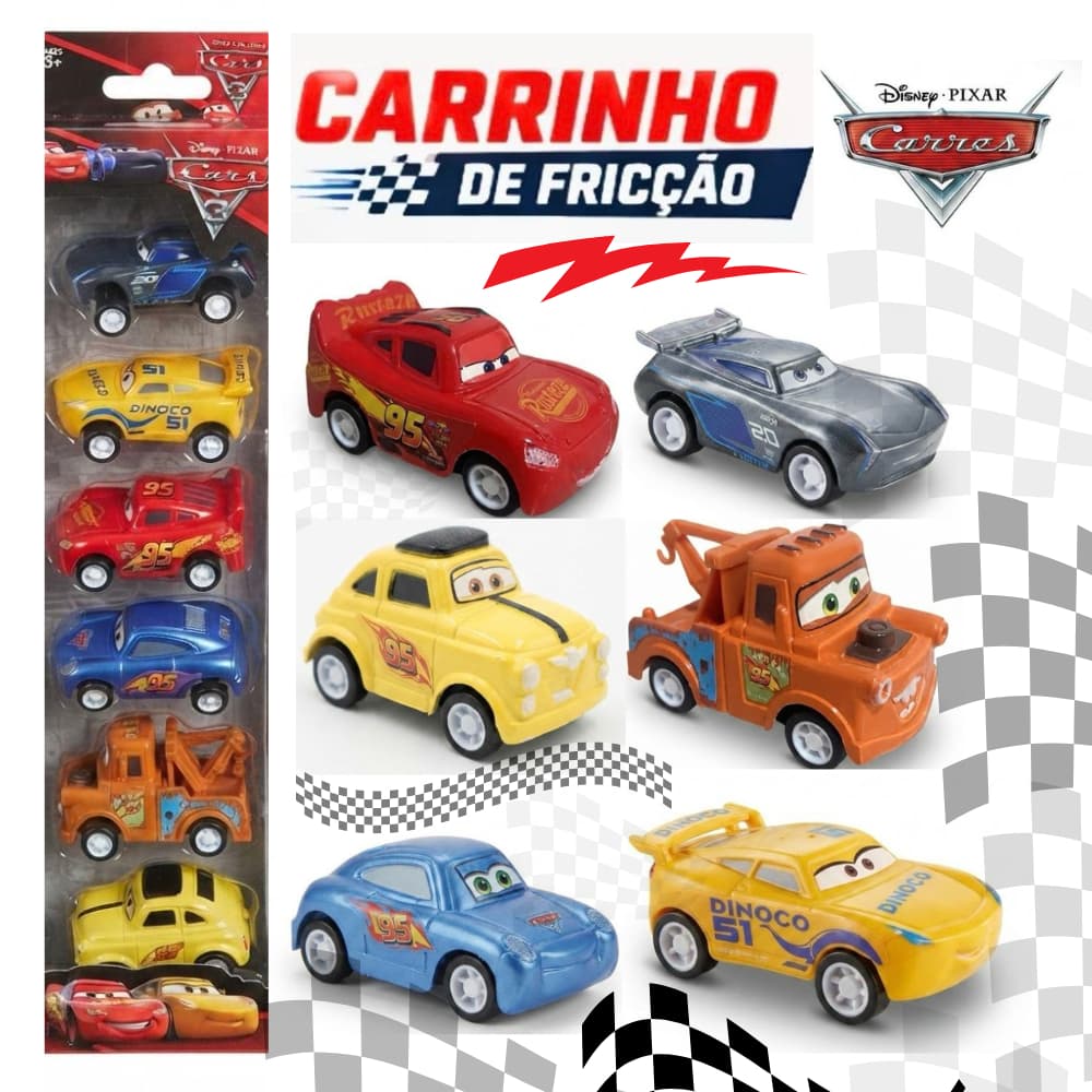 Kit 6 Carrinhos Relâmpago MCqueen com Fricção de Plástico - Brinquedo para Menino - Brinquedo Infantil -