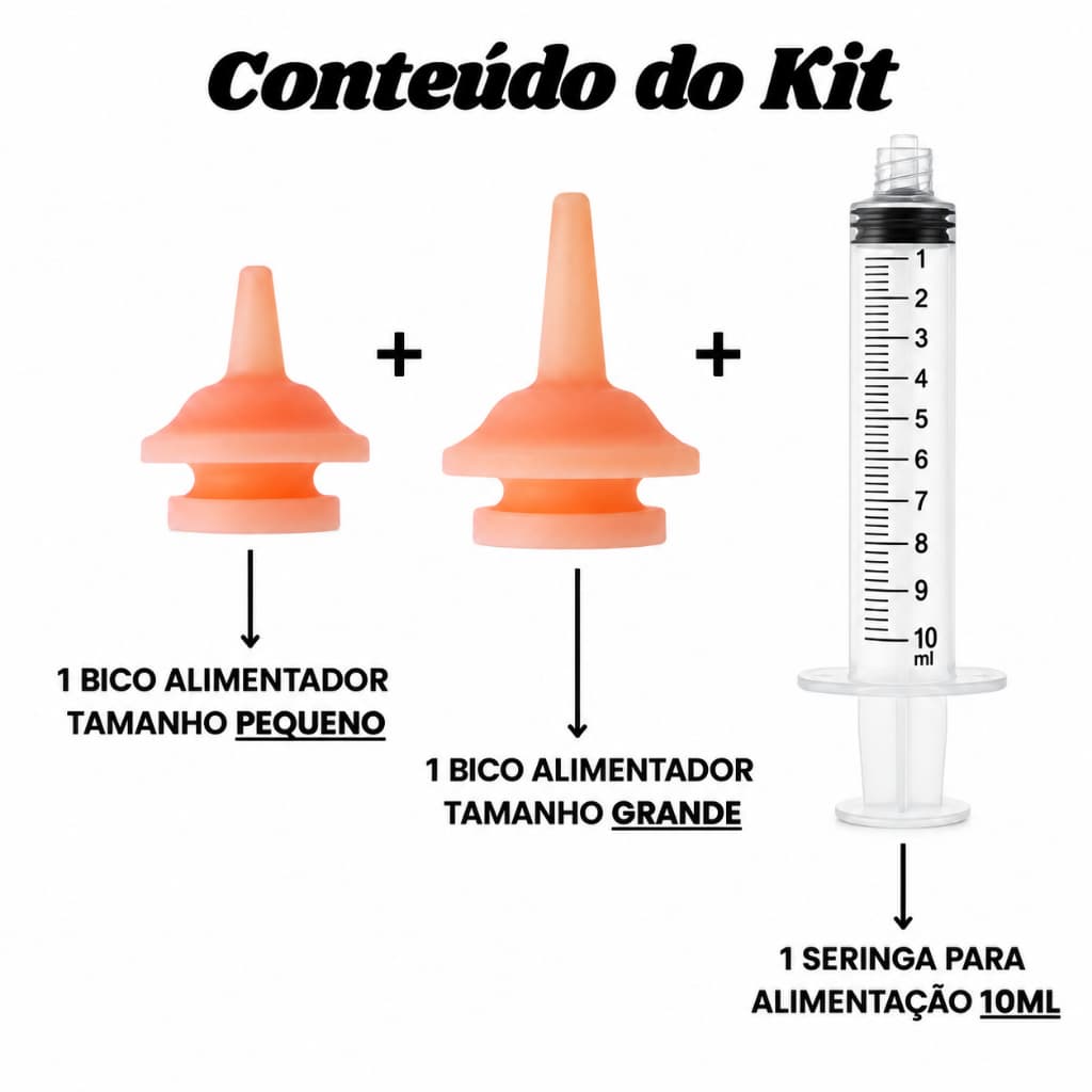 Bico Alimentador Pet 3 PÇS com Seringa Leite Filhotes Cães Gatos mamadeira recém-nascido Amamentação