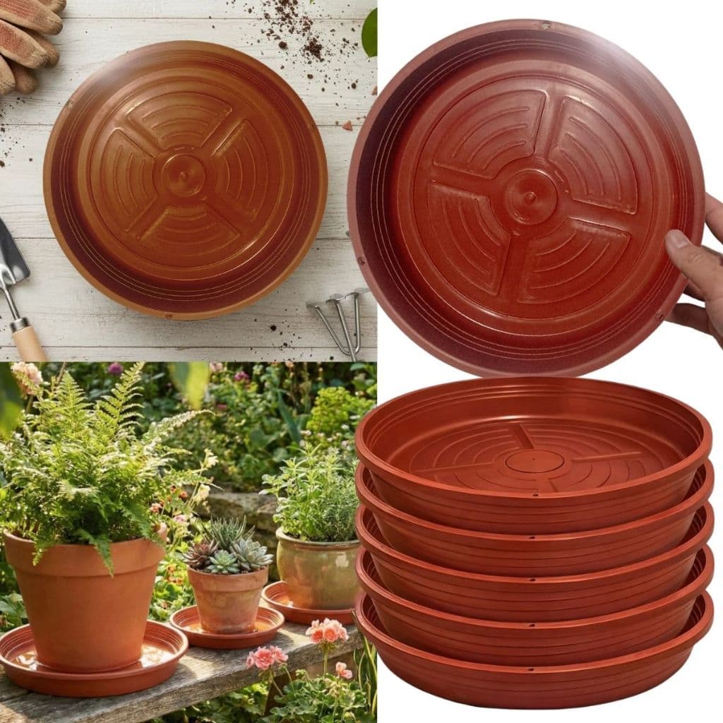 Kit 6 Prato p/ Vaso Grande De Planta 34,5cm Plástico Cerâmica Com Furos P/ Vaso Planta Suspenso