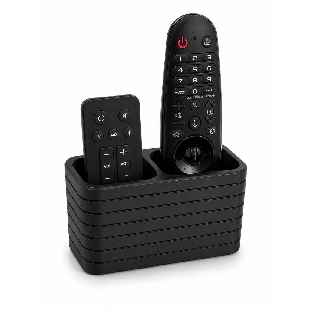 Suporte Organizador Porta Controle Remoto Duplo para Mesa Rack Sala TV Box Decodificador e Soundbar