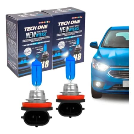 Par Lâmpada H8 Super Branca Tech One 35W 8500K Efeito Xenon Farol De Milha / Neblina 12V