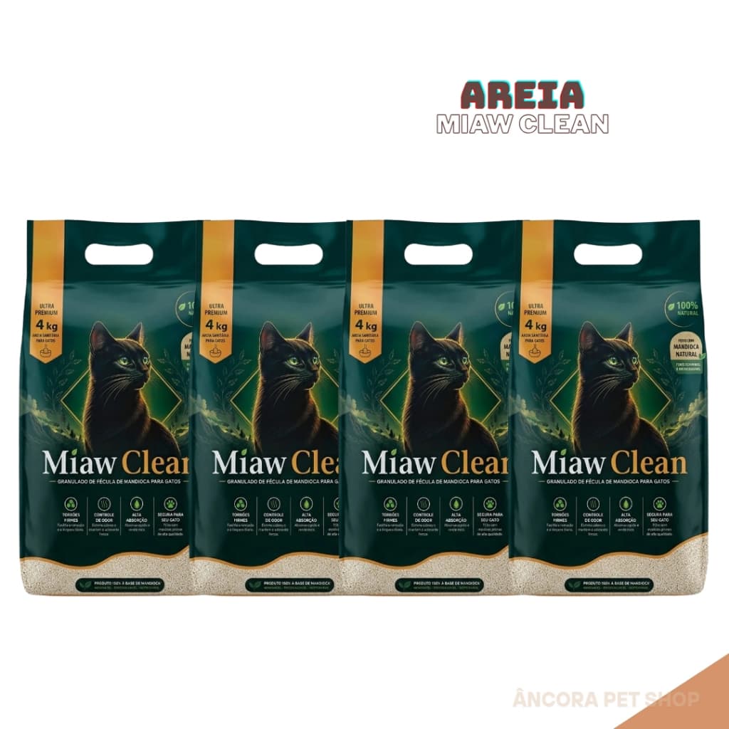 Areia Higiênica Biodegradável Para Gatos Miaw Clean Ultra Premium 4kg Mandioca