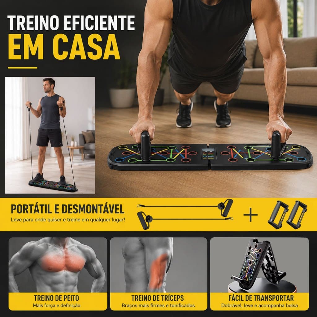 Prancha de apoio para flexões com alças removíveis – Treino para tríceps, peito e costas– Dobrável– Musculação