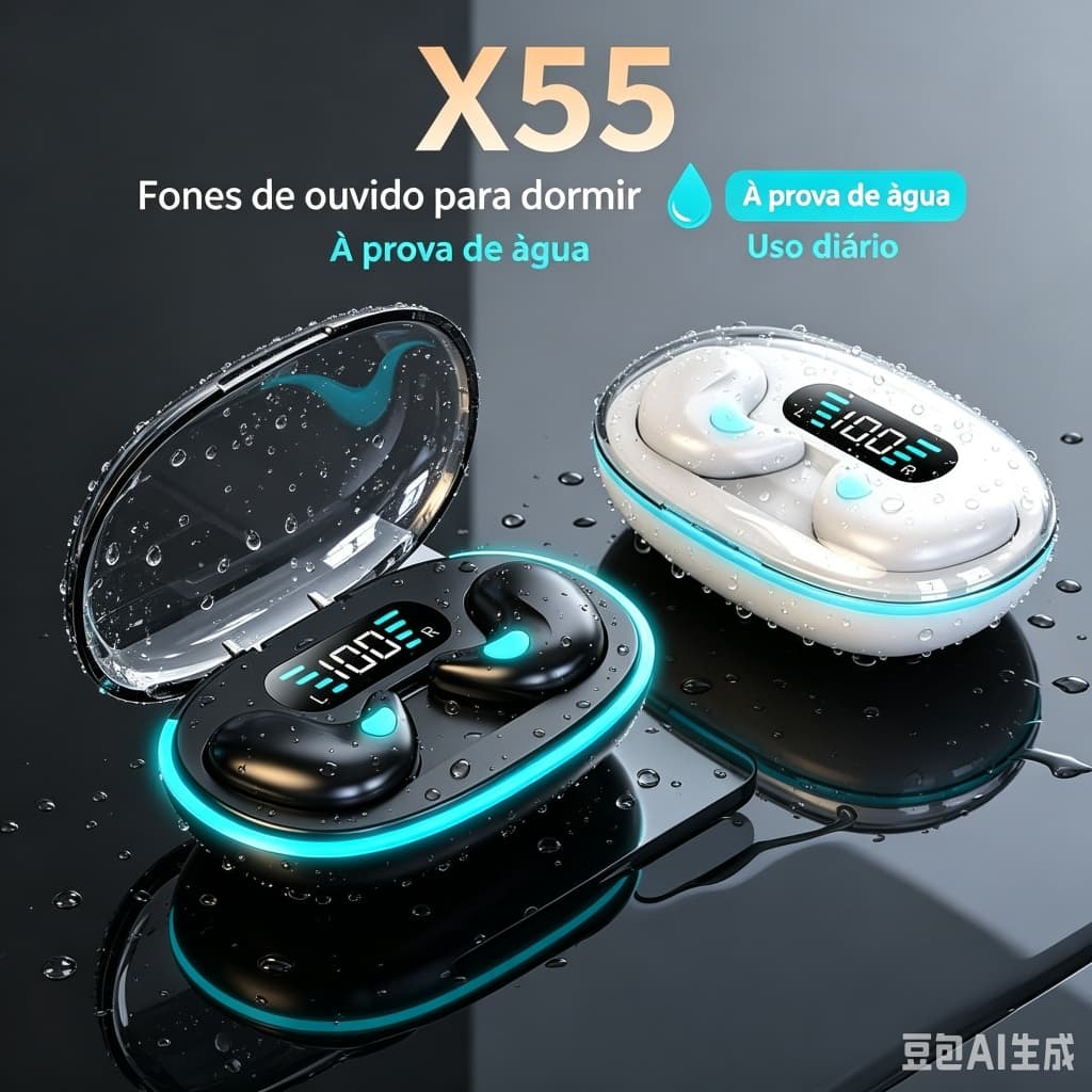 X55 Fones de ouvido para dormir Bluetooth Invisível À prova d'água Redução de ruído Microfone Esportivo para uso noturno
