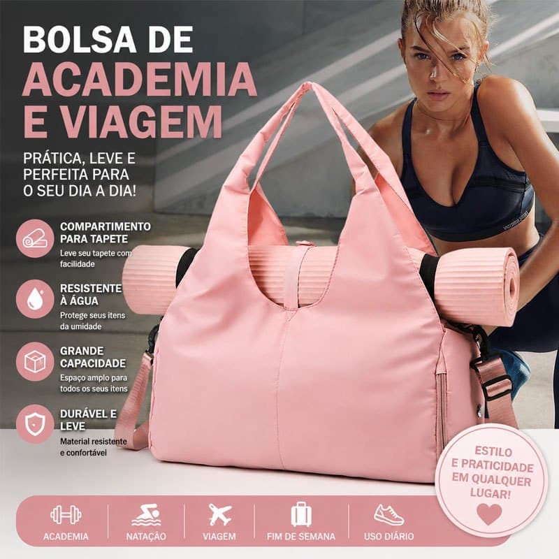 Bolsa Feminina Yoga Grande Capacidade com Compartimento para Sapatos e Tapete, Bolsa Academia, Natação e Viagem