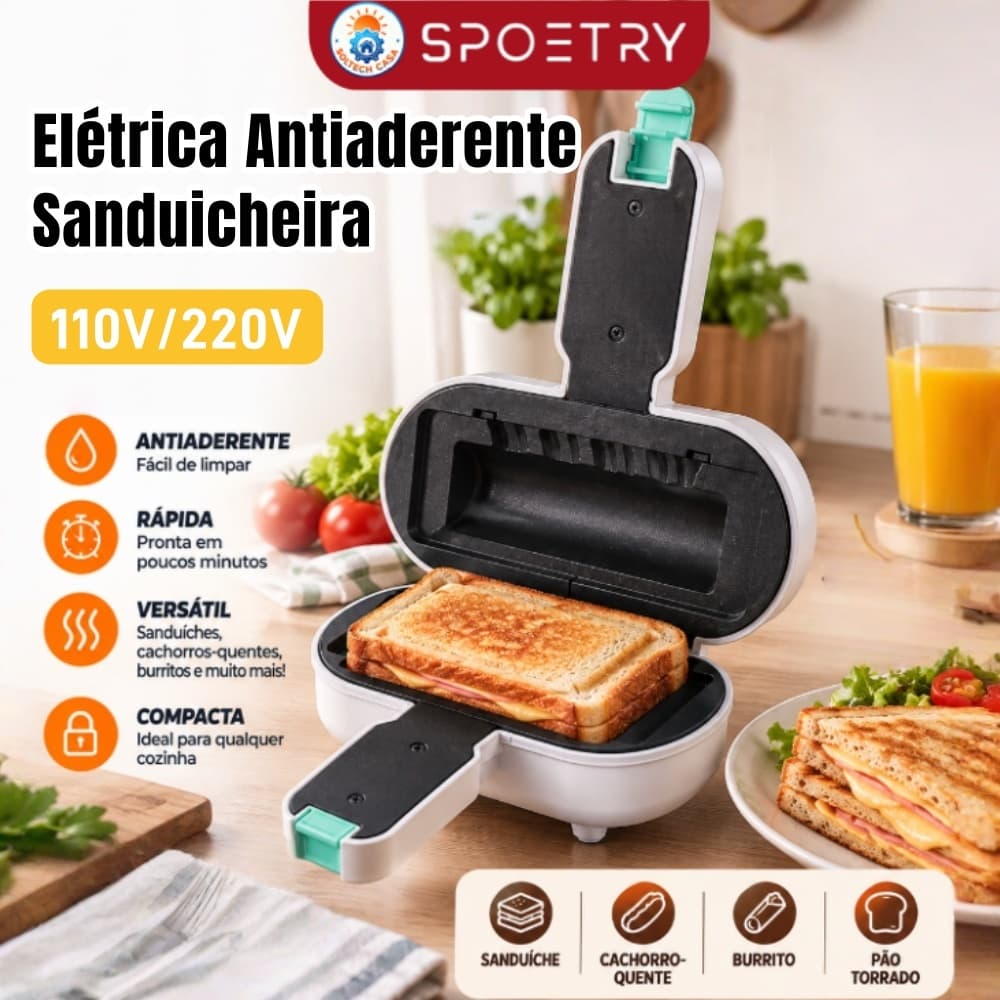 Sanduicheira Elétrica Mini 3 em 1 Antiaderente Grill Para Sanduíche Lanche Café da Manhã