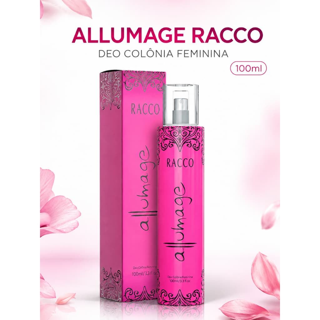 Deo Colônia Feminina Allumage Racco 100ml Perfume Floral Frutado Pera Groselha Hibisco Baunilha Cedro Musk Sândalo Spray